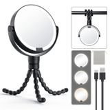 Gospire 5,85 inç Tripod Işıklı Makyaj Aynası Işık ve Büyütme 1X/10X, 4'ü 1 Arada Elde Taşınabilir Asılı Sargı Ayakta Ayna, 3 Renk ve Ayar Işığı Yuvarlak Seyahat Aynası - Siyah