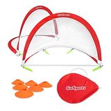 GoSports Taşınabilir Pop-Up futbol kalesi, arka bahçe için, çocuklar ve yetişkinler için, çeviklik antrenman konileri ve taşıma çantası ile iki ağlı set