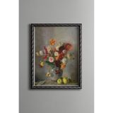 Gösterişli Buket - Vintage Desenli Çerçeve, Gümüş, 15 x 21