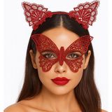 Gösterişli Kırmızı Dantel Maske ve Seti 7 – Masquerade ve Davetler Için