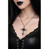 Gotik Haç Kolye Siyah Detaylı Gümüş Renk Zincir Unisex Genç Yetişkin