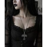 Gotik Haç Motifli Metal Kolye 60 Cm Zincir Unisex Siyah Gümüş Renk