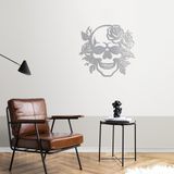 Gotik Kafatası ve Güller Metal Duvar Sanatı, Modern Koyu Estetik Dekor, Alternatif Ev Duvar Heykeli (metal dekor, Gümüş, (14"X13"/35X33CM))