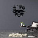 Gotik Kafatası ve Güller Metal Duvar Sanatı, Modern Koyu Estetik Dekor, Alternatif Ev Duvar Heykeli (metal dekor, Siyah, (14"X13"/35X33CM))