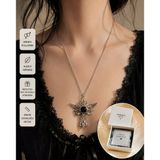 Gotik Kanatlı Haç Kolye – Siyah Taş Detaylı Unisex Vintage Kolye 60 Cm