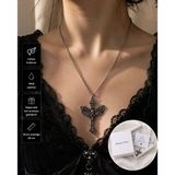 Gotik Kelebek Ve Haç Figürlü Unisex Kolye – Alternatif Stil Metal Zincir Kolye