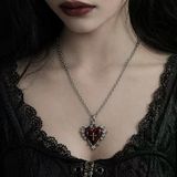 Gotik Kırmızı Kalp Haç Detaylı Kolye Unisex Metal Zincir