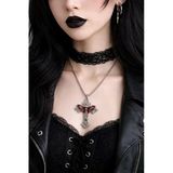 Gotik Kırmızı Kanatlı Haç Kolye Gümüş Renk Zincir Unisex