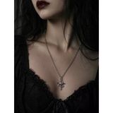 Gotik Kuru Kafa Yılan Figürlü Kolye Gümüş Renk Zincir Unisex