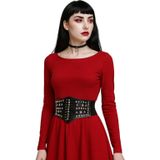 Gotik Punk Zımbalı Korse Kemer, Siyah Deri, Yıldız Detaylı, Elastik Bel Kemeri