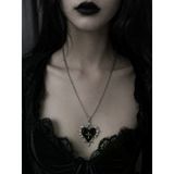 Gotik Siyah Kalp Haç Detaylı Metal Kolye Unisex Zincir