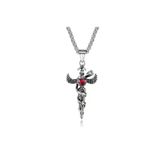 Gotik Witchcraft Haç Vintage Ejder Kanatlı Zirkon Taş 316L Çelik Unisex Paslanmaz Kolye
