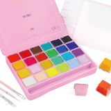 Gouache Boya Seti 24 x 30 ml Toksik Olmayan Benzersiz Jöle Bardak Boya Sanatçılar Öğrenciler için Taşınabilir Bavul Paleti Fırçaları Tuval Boyama Suluboya Kağıdı, Pembe