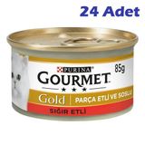 Gourmet 85 grx24 Adet Gold Parça Etli ve Soslu Sığır Etli Konserve Kedi Maması