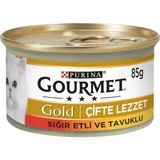 Gourmet Gold Kedi Yaş Maması Sığır Etli, Tavuk 85G