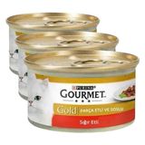 Gourmet Gold Parça Etli Sığır Etli Yaş Kedi Maması, 85 g (3 paketi)