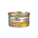 Gourmet Gold Parça Etli Soslu Somonlu ve Tavuklu Yetişkin Kedi Konservesi 85 Gr
