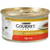 Gourmet Gold Parça Sığır Etli Soslu Yetişkin Kedi Konservesi 85GR