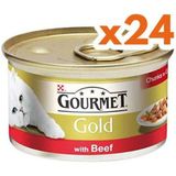 Gourmet Gold Sığır Etli Parça Etli Kedi Maması 24 x 85 gr Yetişkinler İçin Özel Formül