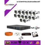 Govision Go Vision 14'lü Güvenlik Ip Kamera Seti - 5mp Dış Mekan Kamera, 3.6mm Lens, H.265, Poe, Warm LED Gece Görüşlü - Beyaz