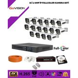 Govision Go Vision 16'lı Güvenlik Ip Kamera Seti - 4mp Dış Mekan Kamera, 3.6mm Lens, H.265, Poe, Warm LED Gece Görüşlü - Beyaz