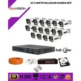 Govision Go Vision 16'lı Güvenlik Ip Kamera Seti - 5mp Dış Mekan Kamera, 3.6mm Lens, H.265, Poe, Warm LED Gece Görüşlü - Beyaz