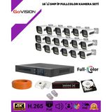 Govision Go Vision 18'li Güvenlik Ip Kamera Seti - 5mp Dış Mekan Kamera, 3.6mm Lens, H.265, Poe, Warm LED Gece Görüşlü - Beyaz