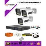 Govision Go Vision 3'lü Güvenlik Ip Kamera Seti - 5mp Dış Mekan Kamera, 3.6mm Lens, H.265, Poe, Warm LED Gece Görüşlü - Beyaz