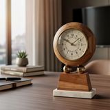 Gowanus Mermer Kaideli Masif Ahşap Gövdeli Masa Saati | Retro Şık Dekoratif Ofis ve Ev Saati Lüks