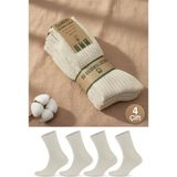Gowith 4 Çift Kadın Erkek Ekru Bio Naturel %100 Doğal Pamuklu Ribana Örgü Dikişsiz Dört Mevsim Soket Çorap 3013 - 44 - 46