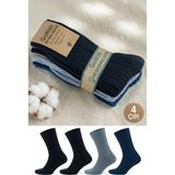 Gowith 4 Çift Kadın Erkek Renkli Bio Naturel %100 Doğal Pamuklu Ribana Örgü Dikişsiz Dört Mevsim Soket Çorap 3012 - 44 - 46 - Siyah - Gri - Lacivert