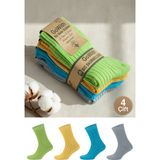 Gowith 4 Çift Kadın Erkek Renkli Bio Naturel %100 Doğal Pamuklu Ribana Örgü Dikişsiz Dört Mevsim Soket Çorap 3014 - 38 - 40 - Çok Renkli-KR1