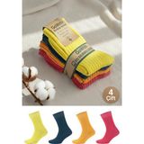 Gowith 4 Çift Kadın Erkek Renkli Bio Naturel %100 Doğal Pamuklu Ribana Örgü Dikişsiz Dört Mevsim Soket Çorap 3014 - 41 - 43 - Çok Renkli-KR2