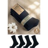 Gowith 4 Çift Kadın Erkek Siyah Bio Naturel %100 Doğal Pamuklu Ribana Örgü Dikişsiz Dört Mevsim Soket Çorap 3012 - 44 - 46