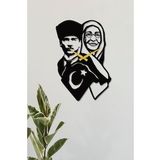 Gowpenart Atatürk ve Annesi Zübeyde Hanım Siyah Metal Duvar Saati / Ev & Ofis Saati / Hediye Saat - 55x38 cm