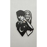 Gowpenart Atatürk Ve Annesi Zübeyde Hanım Siyah Metal Duvar Saati-ev/ofis Saati-hediye Saat 70x32 Cm