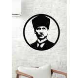 Gowpenart Dizayn Atatürk Kalpaklı Portre Dekoratif Siyah Duvar Tablosu - Ev & Ofis Tablosu - Hediye Tablo