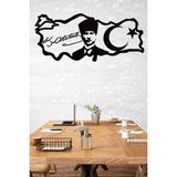 Gowpenart Dizayn Atatürk Portreli Imzalı Türkiye Haritası Dekoratif Siyah Metal Duvar Ev & Ofis Tablosu - 90 x 40