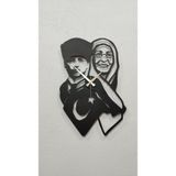 Gowpenart Dizayn Atatürk Ve Annesi Zübeyde Hanım Siyah Metal Duvar Saati - Ev - Ofis Saati - Hediye Saat 55x38 Cm