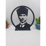 Gowpenart Dizayn Atatürk Yuvarlak Çerçeveli Masaüstü Metal Büst -Ev / Ofis Dekoru- Hediye Biblo -18 x 18 cm