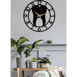 Gowpenart Dizayn Diş Hekimi Rakamlı Metal Siyah Duvar Saati - Ev - Ofis Saati - Hediye Saat - 50 x 50 Cm