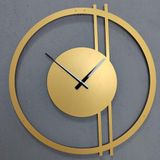 Gowpenart Dizayn Double Line Metal Gold - Altın Duvar Saati - Ev - Ofis Saati - Hediye Saat - 60 x 58 Cm