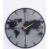 Gowpenart Dizayn Dünya Haritalı Metal Siyah Duvar Saati 1,5 Mm Kalınlık 50x50 Cm