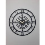 Gowpenart Dizayn Pusulalı Metal Siyah Duvar Saati 1,5 Mm Kalınlık 60 x 60 Cm