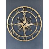 Gowpenart Dizayn Pusulalı Modern Metal Gold - Altın Duvar Saati 1,5 Mm Kalınlık 50x50 Cm