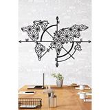 Gowpenart Pusulalı Dünya Haritası Ev ve Ofis Metal Duvar Tablosu - 70 x 100 Cm Siyah
