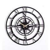 Gowpenart Pusulalı Metal Siyah Duvar Saati 1,5 Mm Kalınlık 50x50 Cm