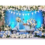 Göz Alıcı Mavi Çiçeklerle Süslenmiş Vespa Arka Plan 200X150CM Stüdyo Fonu