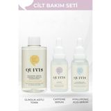Göz Altı Torbası Için & Nemlendirici Cilt Bakım Seti | Glikolik Tonik, Göz Altı Kafein Serumu & Hyaluronik Asit Serum