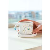 Göz Desenli Amore El Yapımı Seramik Double Kahve Fincanı Mug Kupa